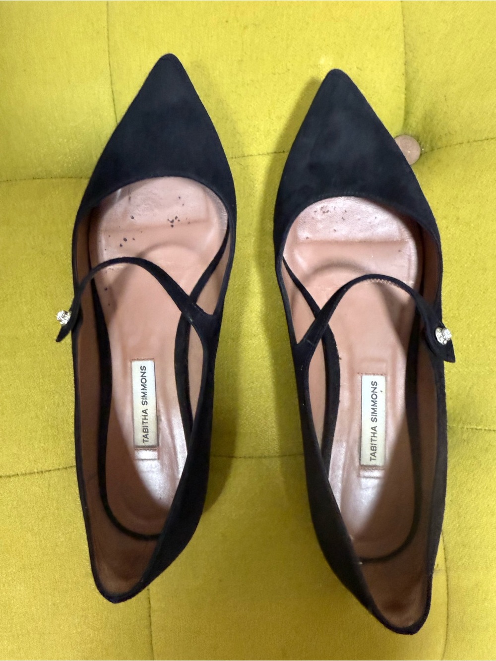 Tabitha Simmons Black Pointed Toe Mary Jane Flats size 6